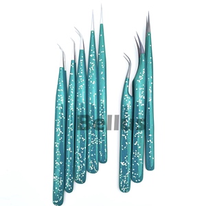 Pince à cils à pointe inclinée et à revêtement pailleté argenté avec poignée en diamant Pince à épiler écologique en acier inoxydable de marque privée - Product Image 1