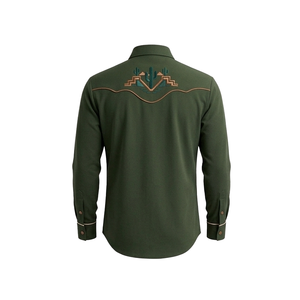Chemise de cowboy brodée à manches longues, boutonnée, style vintage décontracté, coupe ajustée, passepoil contrastant, personnalisable OEM, unisexe, style western - Product Image 3