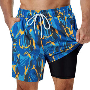 Pantalones cortos de tabla al por mayor Casual sublimación poliéster Spandex 2 en 1 tabla de natación de doble capa pantalones cortos de natación para hombres - Product Image 3