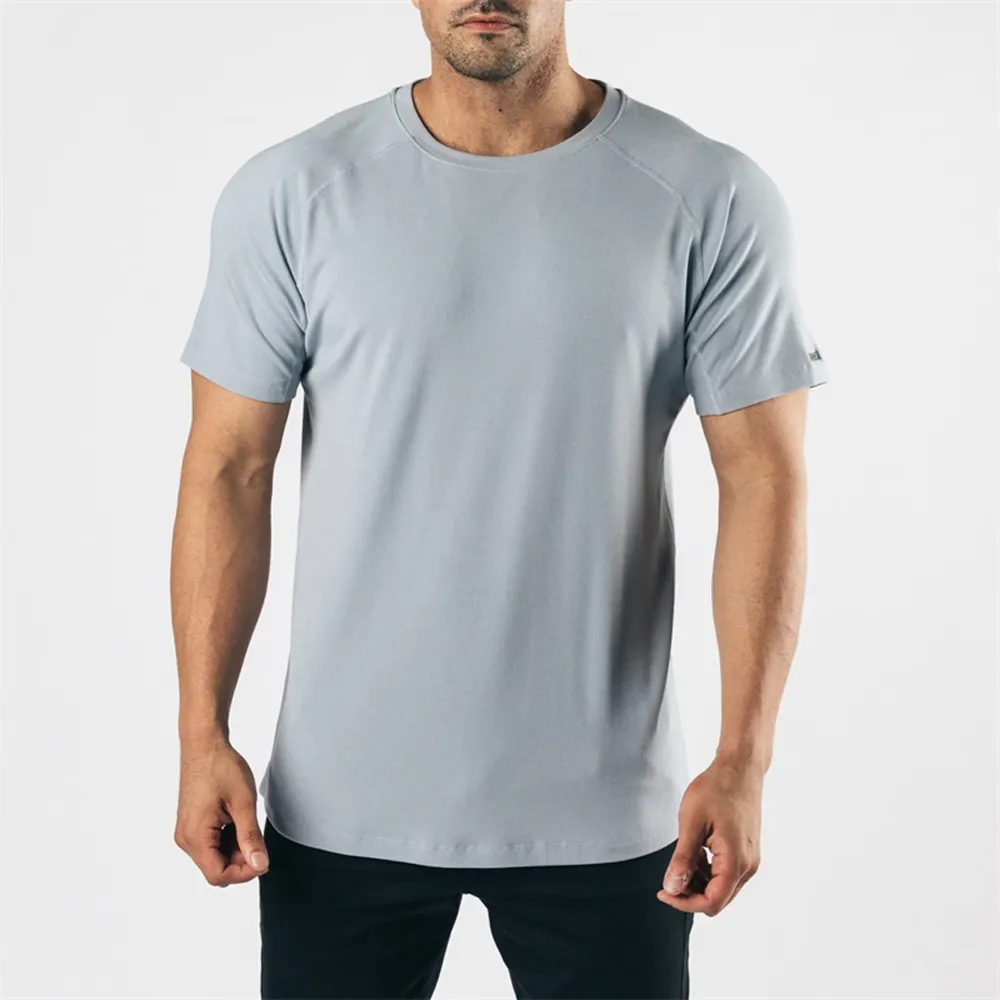 T-shirt 95% coton pour homme, vêtement de sport, fitness, 5% élasthanne, design col rond, uni, logo personnalisé