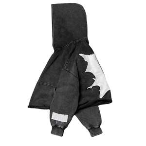 Pocketless Sun-faded Premium Custom Acid Wash Cropped Hoodie Men's Raw Hem Applique Distressed Patch Embroidered Hoodie - Product Image 3