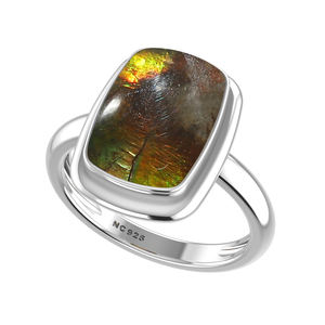 925 bague en argent Sterling lunette réglage Ammolite pierres précieuses mélange formes classique fête de mariage à la mode unisexe - Product Image 3