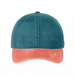 Gorra de Béisbol Deportiva de 6 Paneles en Sarga Lavada con Contraste de Color Teal y Coral, Unisex, Transpirable, Impermeable, con Logotipo Personalizado, Alta Calidad, OEM, ODM - Product Image 1