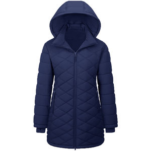 Manteau matelassé long pour femme, épais et rembourré, veste d'hiver chaude à fermeture éclair, parka avec capuche amovible - Product Image 5