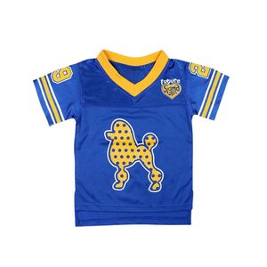Sigma Gamma Rho SGRho greco Sorority Kids Football Jersey oro blu 100% poliestere con Logo della squadra ricamo sulla spalla anteriore posteriore - Product Image 1