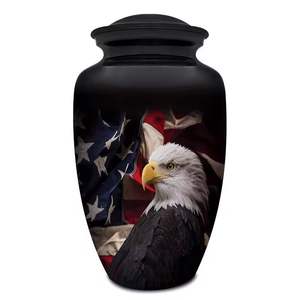 USA Flag Handcrafted Aluminium Eco-Friendly Handmade Cremation Burial <b>Urns</b> for Human Ashes Traditional Design Cylindrical Shape - Product Image 1
