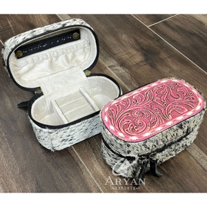 Boîte de rangement pour bijoux en cuir de vachette artisanal, portable, de luxe, sur mesure, pour bagues et colliers, organiseur de voyage pour bijoux - Product Image 1