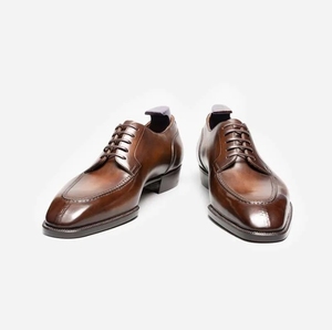 Chaussures habillées Oxford en cuir véritable pour hommes, marron, bout rond, à lacets, pour affaires, bureau, mariage - Product Image 2