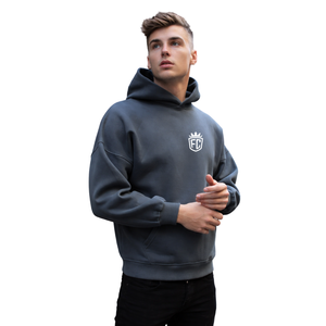 <b>Mens</b> Light <b>Navy</b> Oversized Hoodie Pullover 50% Cotton 50% Polyester Drop Shoulder Streetwear Relaxed Fit Winter Plain Dyed - Product Image 4