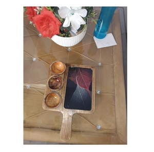 Plateau de service en bois d'acacia au design rectangulaire unique, bols écologiques, plateau à trempettes, plateau de cuisine plaqué taille personnalisée - Product Image 5