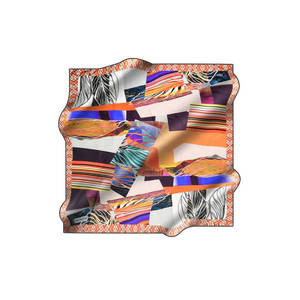 Vintage Orange Silk Square Scarf with Geometric Pattern for Fashion - Product Image 1