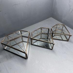 Ensemble de 3 boîtes à bijoux, boîte de rangement, organisateur, forme de diamant, design unique, en métal, verre et miroir - Product Image 1