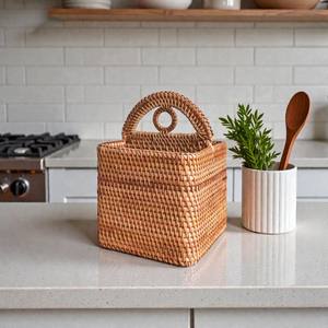 Vente flash : Plateau de service multifonctionnel en bambou et rotin fait main, décoratif pour la cuisine, la salle à manger, organisateur de rangement pour le salon, durable, individuel - Product Image 4