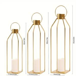 Juego de 3 farolillos de velas de Metal de Color dorado, diseño de alambre único, la mejor forma para el hogar, jardín, colgante decorativo para mesa de Navidad - Product Image 5