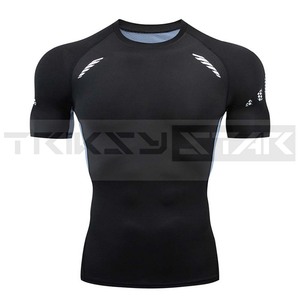 Impresión personalizada a granel Ringer venta al por mayor jóvenes camisas de compresión hombres gimnasio deportes atléticos Slim Fit camisas de manga corta - Product Image 5