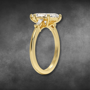 Lab Grown <b>Diamond</b> <b>Ring</b> 14KT 18KT Yellow Gold MarquiseCut Three Stone <b>Ring</b> With Tapered Baguette <b>Diamonds</b> For Ladies Fine Jewelry - Product Image 2
