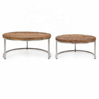 Ensemble de 2 tables basses industrielles en fer |   Meubles de salon |   Design vintage moderne |   Finition mate |   Bois noir/bois naturel |   Akku Art