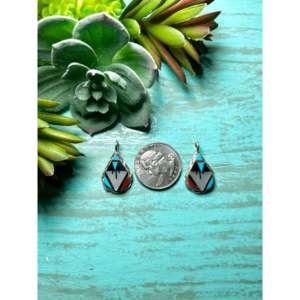 Pendentif Zuni fait main en pierres multicolores et argent sterling avec placage rhodium or rose, bijou religieux - Product Image 2