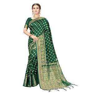 Trendmalls Saree en soie Banarasi pour femme avec chemisier non cousu Vêtements indiens et pakistanais S11-Darkgreen vert foncé - Product Image 1