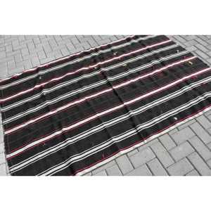 Tapis vintage 4,9x7,3 pieds, tapis turc, tapis en laine à carreaux noir et blanc - Product Image 2