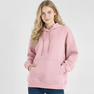 Sweat à capuche uni en coton personnalisé avec poche kangourou avant et grande capuche pour femmes - Product Image 1