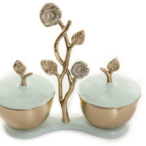 Elegante juego de cuencos dobles para Chocolate, diseño de árbol Floral dorado, contenedor de dulces de Metal hecho a mano para decoración del hogar de lujo - Product Image 2