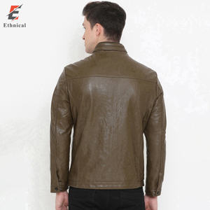 Veste en cuir véritable pour homme, hiver, couleur unie, logo personnalisé imprimé, col montant, écologique, coupe-vent, réversible, décontractée - Product Image 2