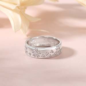Jeulia Sakura Flower Sterling Silver Wedding Band-Romantic <b>Adjustable</b> <b>Ring</b> - Product Image 5