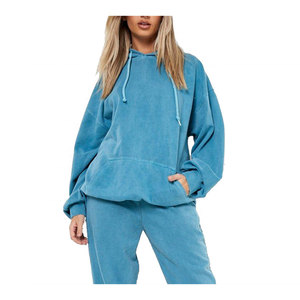 Wholesale 100% Cotton Acid Washed <b>Jogger</b> Tracksuits for Women Heavyweight Gym Sweat Suits for Spring Exercise - Product Image 4