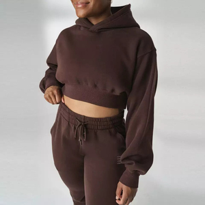2025 logotipo personalizado pulóver gimnasio recortado sudaderas con capucha de mujer sudadera transpirable 100% algodón manga larga Crop Top sudaderas con capucha - Product Image 3