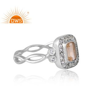 Nuevo diseño elegante Anillo de piedras preciosas de citrino natural y topacio blanco para mujeres Fabricante de joyas de diseño personalizado - Product Image 4