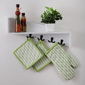 100% Cotton Oven Mitts with <b>Silicone</b> Strip Green Pot Holders for Cooking Microwave Baking Home Food Protection for Restaurants - Product Image 1