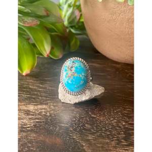 South Hill Turquoise Sterling <b>Silver</b> <b>Ring</b> Size 7.75-Boho Geometric <b>Statement</b> Jewelry - Product Image 1