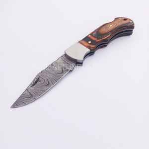 Damascus Custom Handmade Multifunctional Outdoor Survival Folding Knife Pakka Wood Handle Pocket Knife - Product Image 2