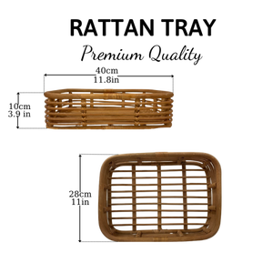 Handwoven Natural Rattan Rectangular <b>Storage</b> <b>Tray</b> Brown Wicker Organizer Basket for Home Decor Serving - Product Image 3