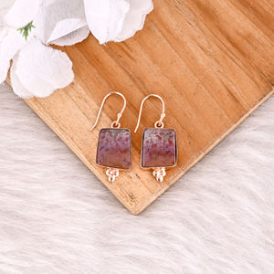 Chapado en oro rosa latón café jaspe piedra preciosa colgante pendiente hecho a mano encanto joyería boda compromiso regalo joyería - Product Image 6