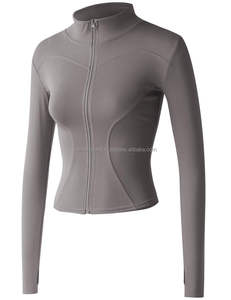 <b>Women's</b> Solid Zip-Up Full Sleeve Lightweight Full-Length Spandex/Polyester Sports <b>Jacket</b> - Product Image 2