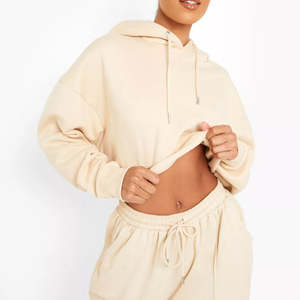 OEM High Quality <b>Ladies</b> Winter Cropped Hoodie Multi-Color Warm Letter Print Loose Fit <b>Long</b> Length Woven Fabric Front Logo - Product Image 5