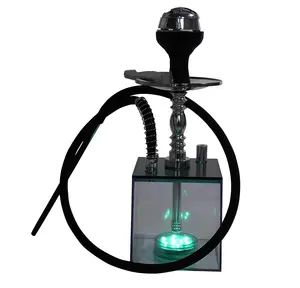 Hookah bentuk persegi digunakan untuk rumah Hotel restoran bar warna hitam logam aksesoris merokok desain kuningan Hookah kaca dengan pipa