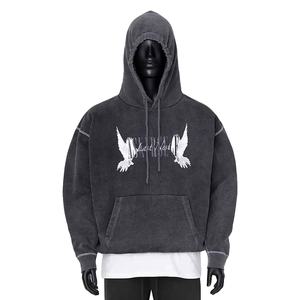 เสื้อฮู้ดพิมพ์ลายนูนโอเวอร์ไซส์ผ้าฟลีซตัวครอปโอเวอร์ไซส์ผ้าฝ้ายน้ำหนักมากงานตามสั่ง3D - Product Image 4