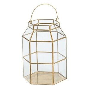 โคมไฟโดมแก้วสีฟ้าพร้อมเชิงเทียนโลหะสีทองหกเหลี่ยมตัดดอกไม้และวงแหวนแขวนเพื่อเน้นวัฒนธรรม - Product Image 6