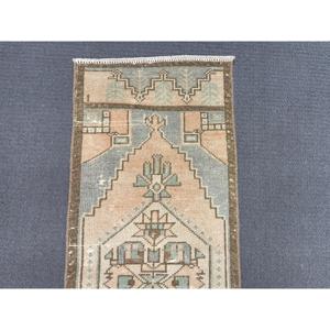 Turkish Vintage Rug, Small 1.3x3.5 ft (41x107 cm) Rug, <b>Brown</b> Moroccan <b>Wool</b> Rug - Product Image 5
