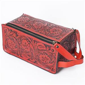 Neceser tallado a mano de cuero de alta calidad con cremallera y correa superior fabricante y proveedor indio - Product Image 3