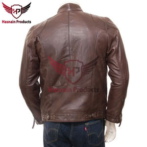 Chaqueta de motorista de cuero de oveja genuino marrón de alta calidad para hombre, elegante diseño de Motor Racer, costura de edredón Radial de sensación Ultra suave - Product Image 5