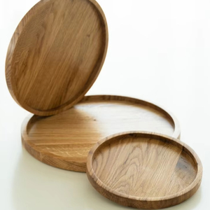Plateau de service en bois massif poli personnalisé avec des assiettes en forme de feuille et 1 plateau en bois pour la décoration de la maison - Product Image 1