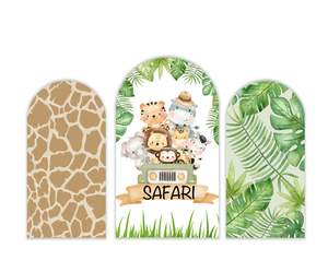 Housse de toile de fond Safari <span class=keywords><strong>Jungle</strong></span> à motif girafe et feuilles vertes en Spandex Chiara pour fête prénatale et anniversaire - Product Image 1