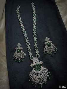 Fashionable and Fancy <b>Indian</b> Style American Diamond Studded Necklace With Earrings <b>Jewellery</b> <b>Set</b> Pendent <b>Set</b> for Women & Girls - Product Image 3