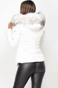 Veste matelassée pour femme élégante, tendance, respirante, épaisse, unie, à capuche, avec fermeture éclair, impression de logo personnalisée, chaude pour l'hiver, tissée - Product Image 3