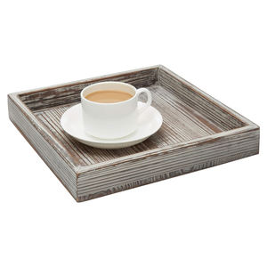 Bandeja de servicio de madera de pino al por mayor bandeja cuadrada decorativa de madera lavada blanca quemada para bares restaurantes y cocina al mejor precio - Product Image 2