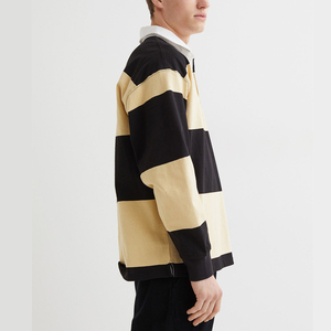 Chemises pour hommes Polo à manches longues à bordures bleu marine avec des rayures de couleur sur les poignets et le col T-shirts élégants pour hommes Prix de gros - Product Image 2